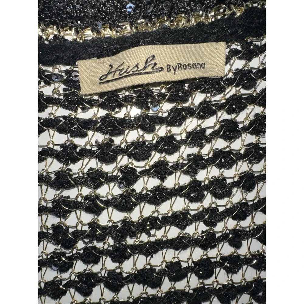 Rush By Rosanna Black Gold Metallic Cardigan SIZE Medium - Picture 6 of 10